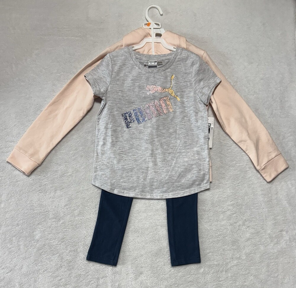 Puma 3 Piece Set Girls 6X Cloud Pink Hoodie Shirt Leggings Athletic Outfit NWT